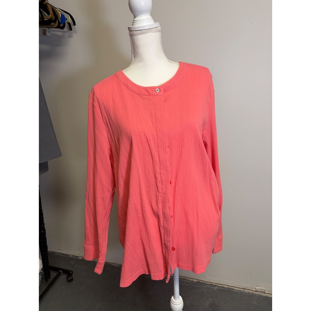 d & co. Women's Coral Button Down Long Sleeve Shirt Size XL